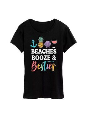 NWOT Instant Message Beaches Booze Besties Graphic Tee Women's Large Cotton Top